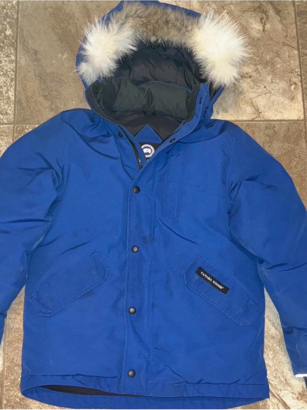 Youth XL (fits Ladies S/Med) Canada Goose Royal Blue Parka with Fur Trim Hood